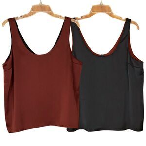 Express Reversible Tank Top Size L Coppery Red & Black Brushed Satin Scoop Neck